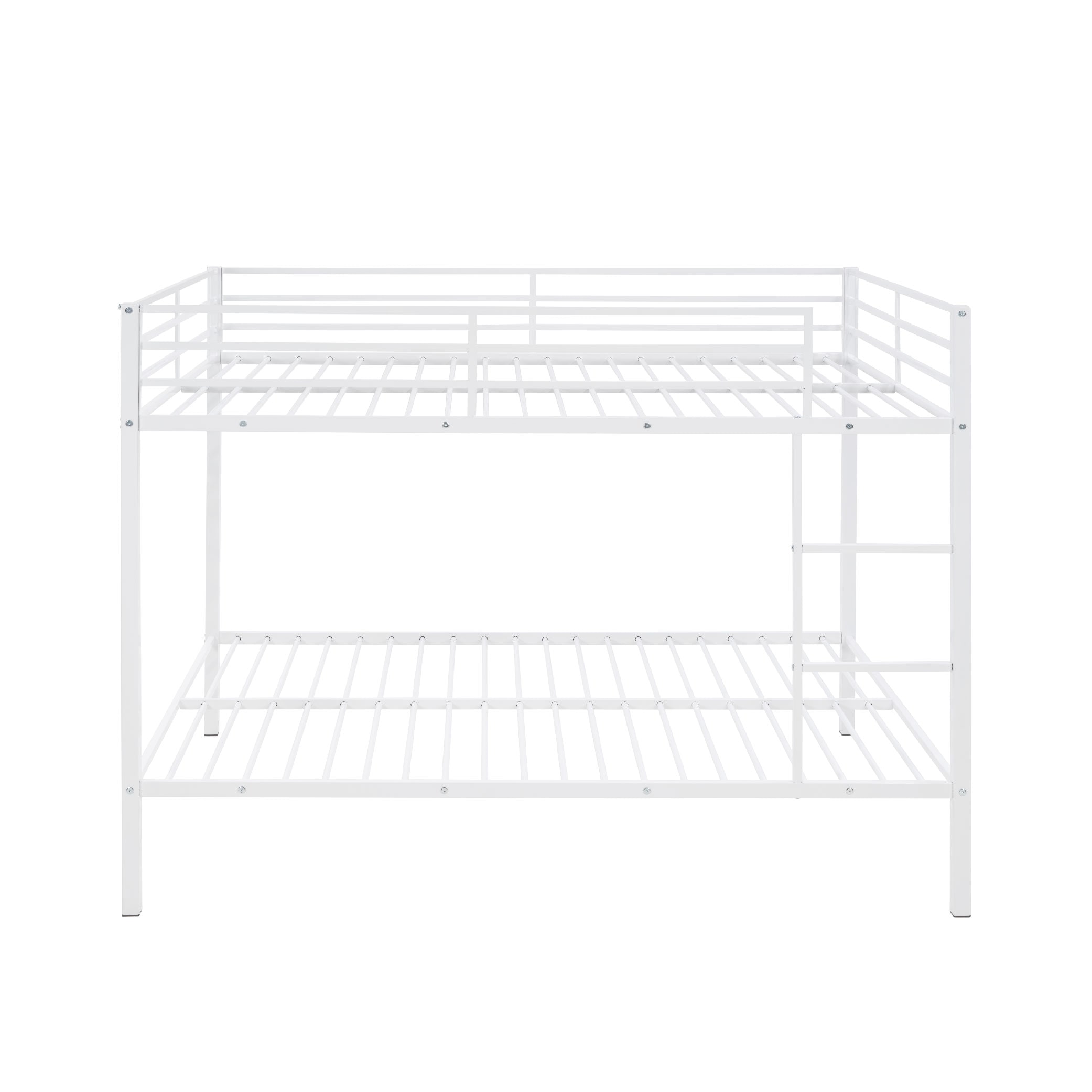 Full Over Full Bunk Bed, Heavy Duty Metal Bunk Bed Frame With Built-in Ladder And Safety Guard Rail, Low Metal Bunk Bed Frame For Kids, No Boxspring Required, For Small Spaces, White_voghion.com